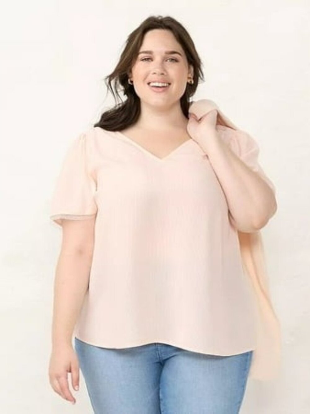 Women's LC Lauren Conrad Plus Size Woven Flowy Sleeve Blouse - Peach Stripe - 4X